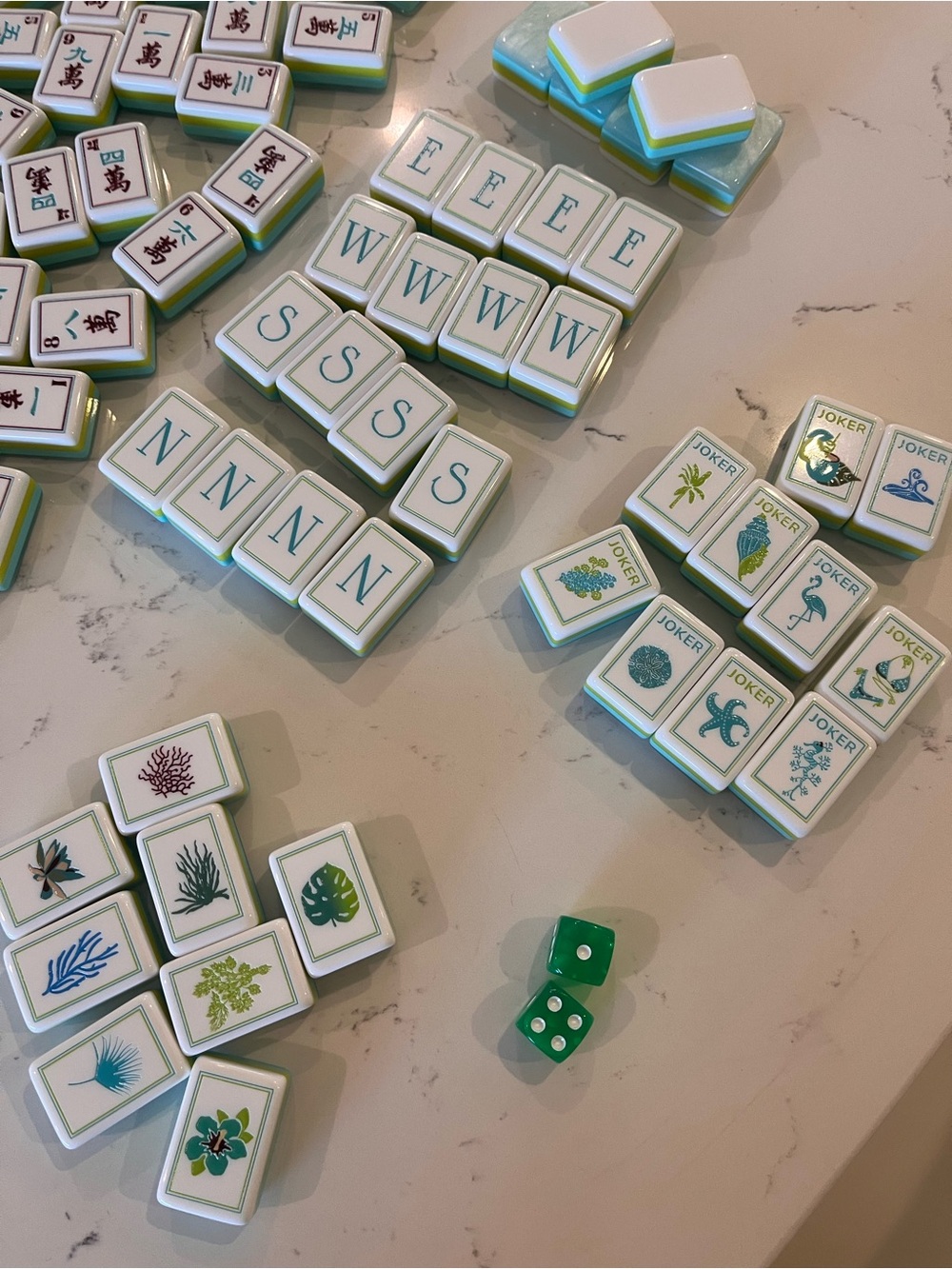 Mahjong Tile Set w/Dice 4 Layer Ocean Beach Blue Green Similar to Coral & Coast - Picture 8 of 11